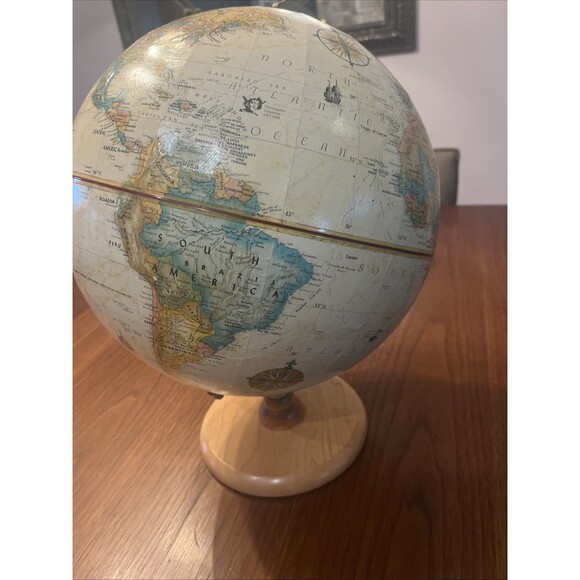 12" Raised Globe Hardwood Wood Base Replogle World Classic Series vintage style - Picture 3 of 5